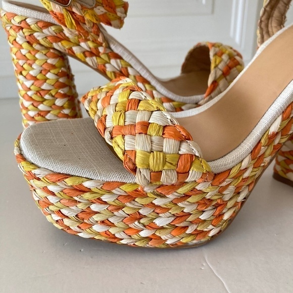 NWOT Castaner Adara Platform Raffia Yellow & Orange Braided Heels Sz 41 - Picture 2 of 9